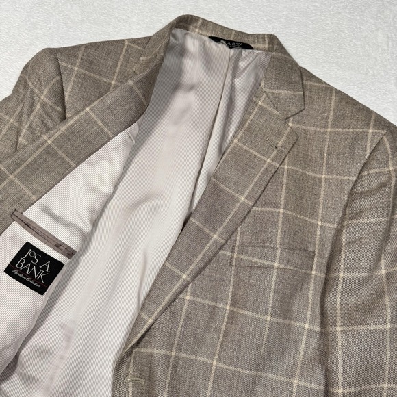 Jos. A. Bank Blazer Sport Coat Mens 48R Brown Windowpane Silk Linen 2 Button - Picture 1 of 15